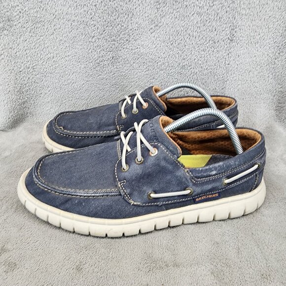 Skechers Shoes Mens Size 9.5 Blue Canvas Moreway Barco Slip On Loafers *Read* main image 6
